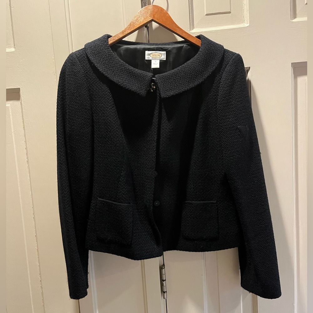 Talbots black dress jacket with jewel button